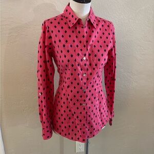 Women's Foxcroft Fitted Pink Button-Up Diamond Print Shirt Sz 6 fitted
